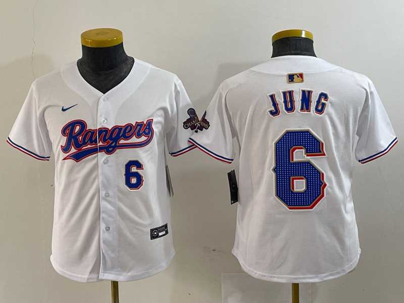 Youth Texas Rangers #6 Josh Jung Number White 2024 Gold Collection Limited Cool Base Jerseys->mlb youth jerseys->MLB Jersey